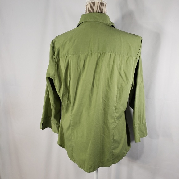 dressbarn Green V Neck Clasp Closure 3/4 Sleeve Blouse Size Large - Picture 4 of 7